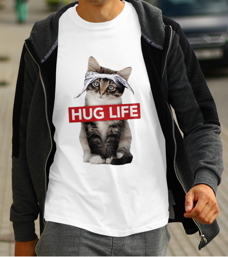 Hug Life Kitten Bandana Retro Funny Cat T-Shirt
