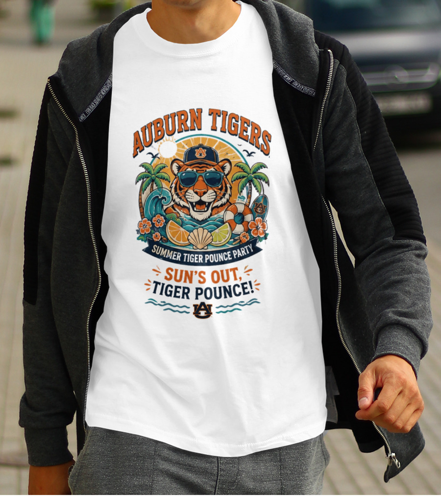 Auburn Tigers Summer Party Sun's Out Tiger Pounce Beach Vibes T-Shirt