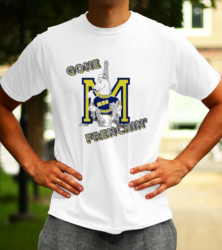 MSU Gone Frenchin' Eiffel Tower Bulldog Sweater Retro M T-Shirt