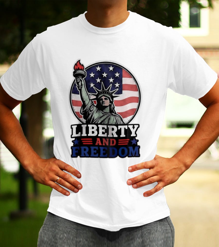Liberty And Freedom Statue Of Liberty USA Flag Stars T-Shirt