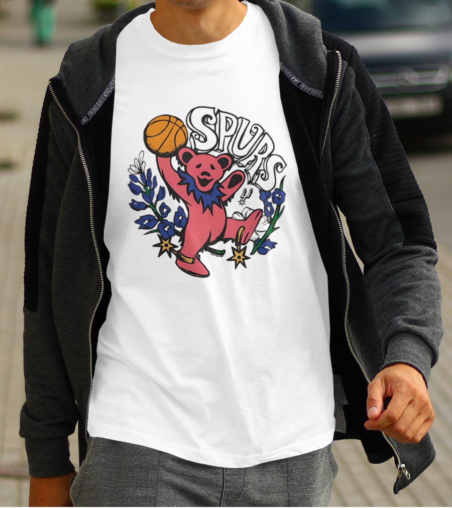 San Antonio Spurs Grateful Dead Bear Basketball Motif T-Shirt