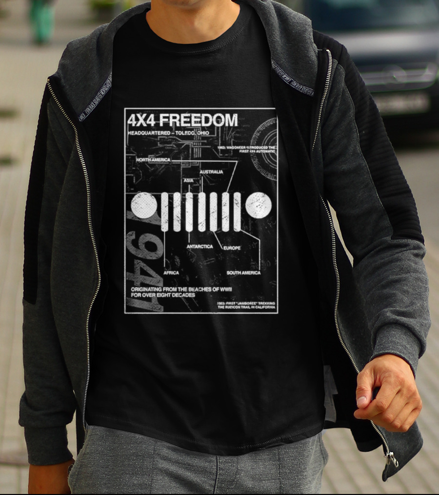 4x4 Freedom Jeep 1941 Global History Blueprint T-Shirt