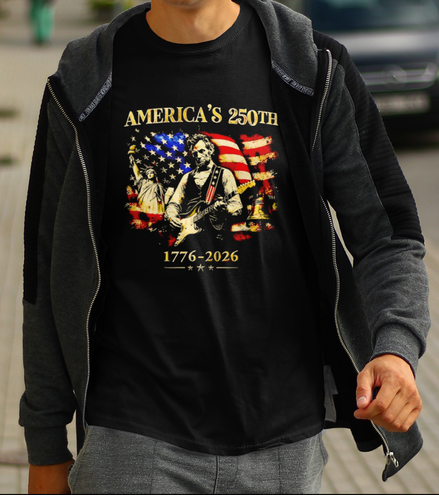 America's 250th Abraham Lincoln Guitar 1776 2026 Statue Of Liberty US Flag T-Shirt