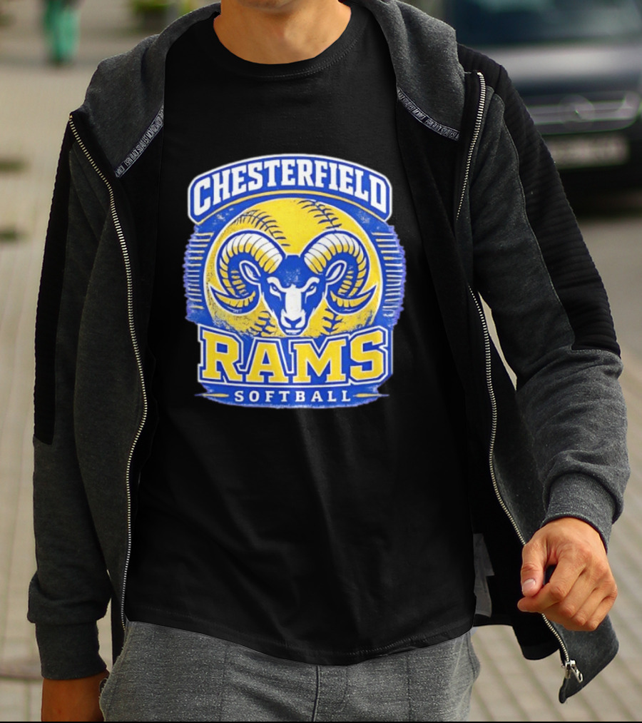 Chesterfield Rams Softball Blue And Yellow Team T-Shirt