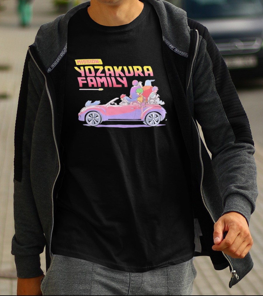 Mission Yozakura Family Anime Characters In Red Convertible Car T-Shirt