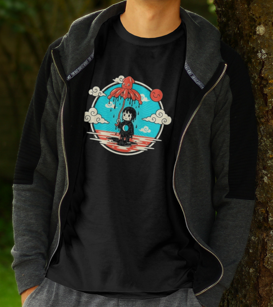 My Morning Jacket Squidboy Umbrella Character With Clouds And Smiling Sun T-Shirt