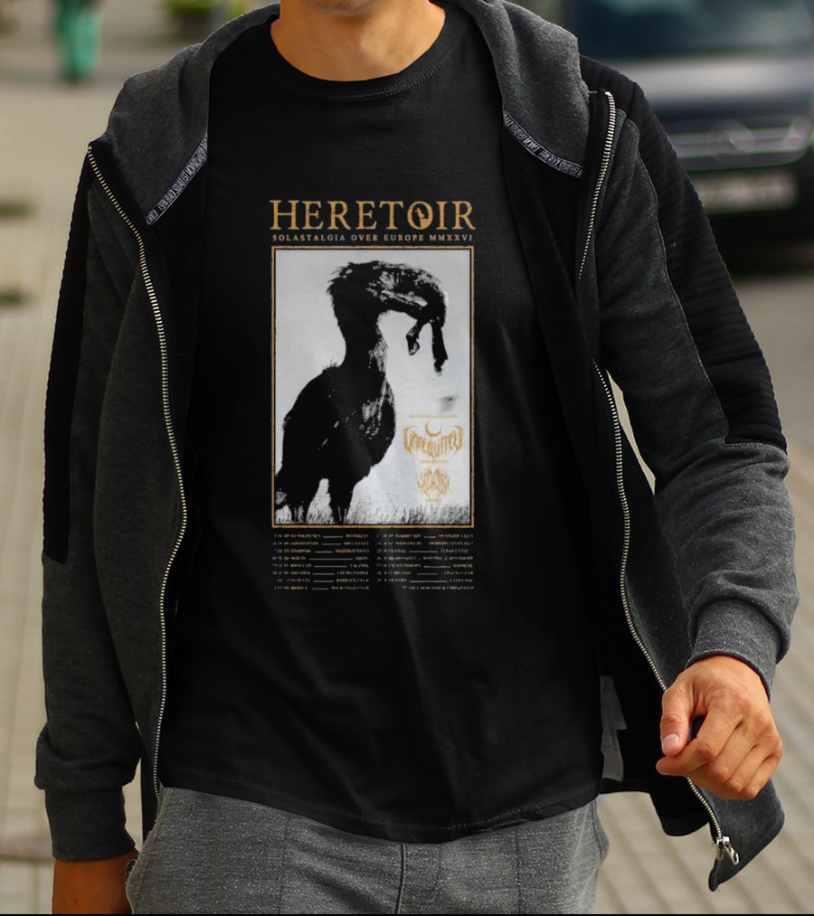 HERETOIR Solastalgia Over Europe MMXXVI Tour 2026 With Special Guests Farsot Agrypnie Black Crane T-Shirt