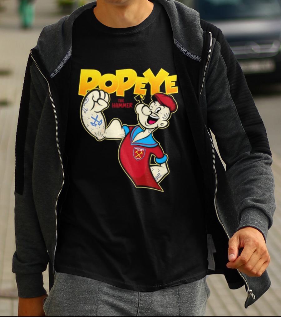 Popeye The Hammer West Ham United Crest Vintage Cartoon T-Shirt
