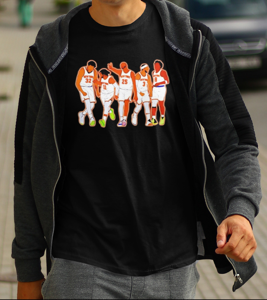 New York Knicks Karl Anthony Towns Jalen Brunson Mikal Bridges Josh Hart OG Anunoby Basketball Team Starting Five T-Shirt
