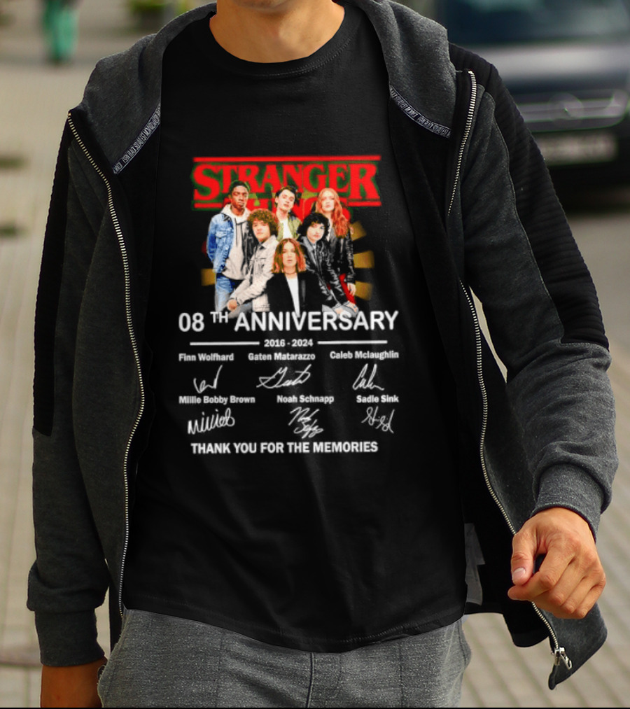 Stranger Things 08th Anniversary 2016 2024 Signatures Thank You For The Memories T-Shirt