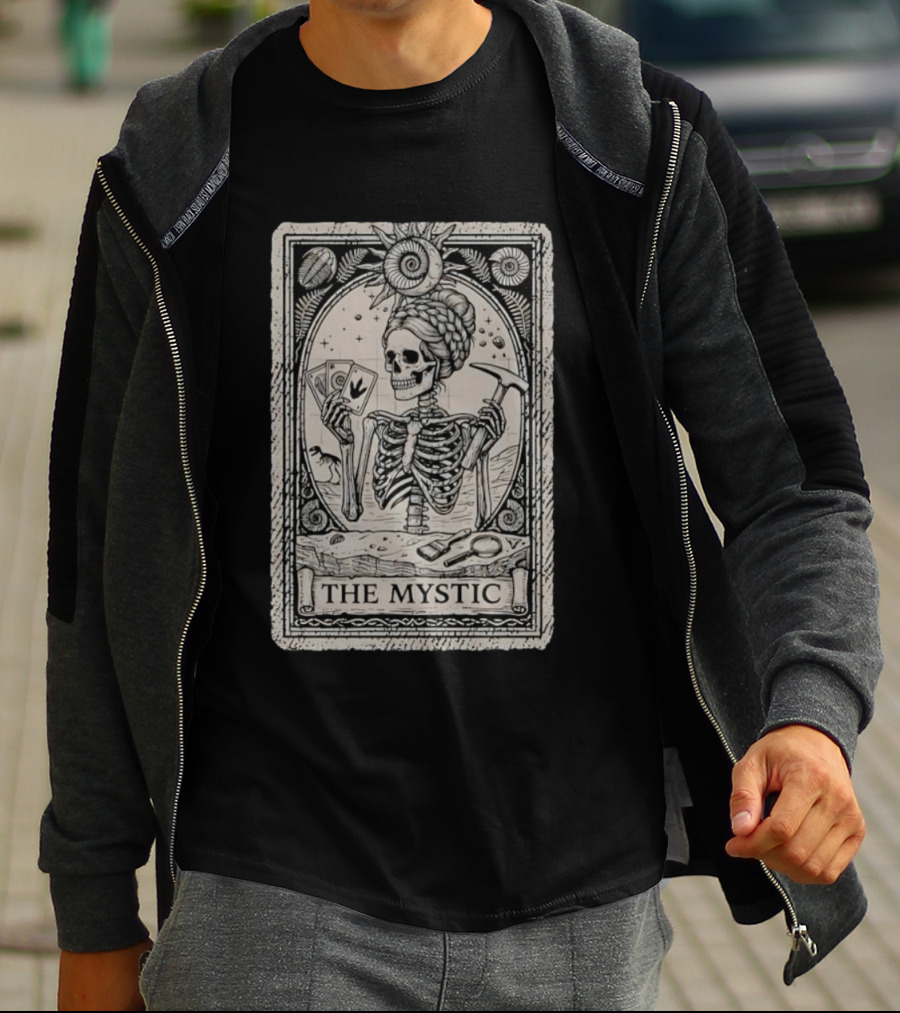 The Mystic Skeleton Tarot Card Fossil Digging Paleontology T-Shirt