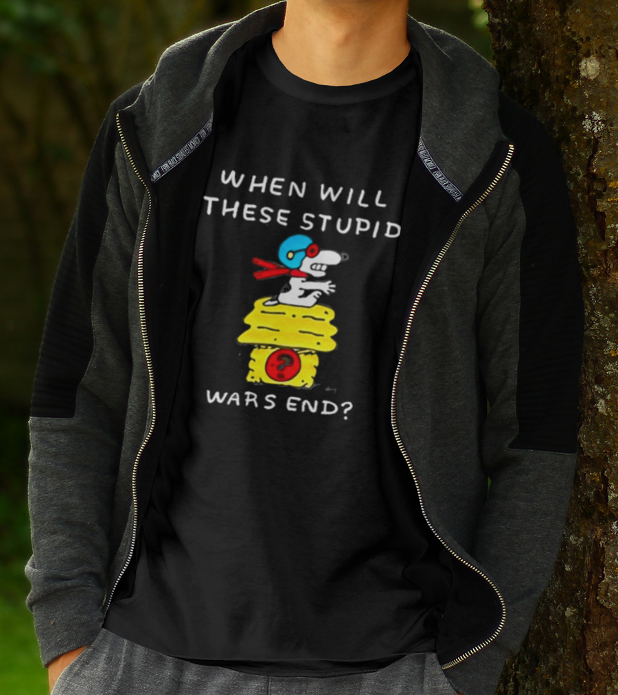 Snoopy When Will These Stupid Wars End Peanuts Woodstock Flying Ace T-Shirt