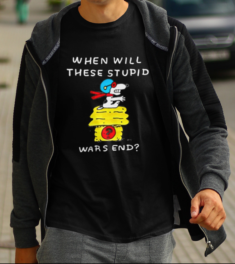 Snoopy When Will These Stupid Wars End Peanuts Woodstock Flying Ace T-Shirt