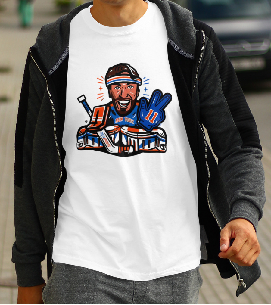 Mathew Barzal New York Islanders Hockey Illustration Player Number 13 Victory Gesture Sports Fan T-Shirt