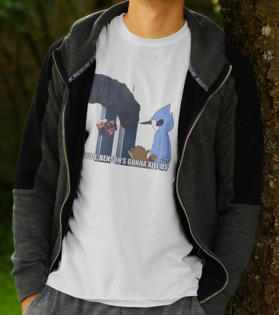 Mordecai And Rigby Regular Show Dude Bensons Gonna Kill Us 911 Twin Towers T-Shirt