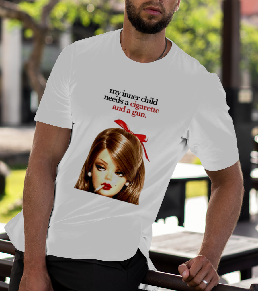 My Inner Child Needs A Cigarette And A Gun Doll Face Red Bow T-Shirt