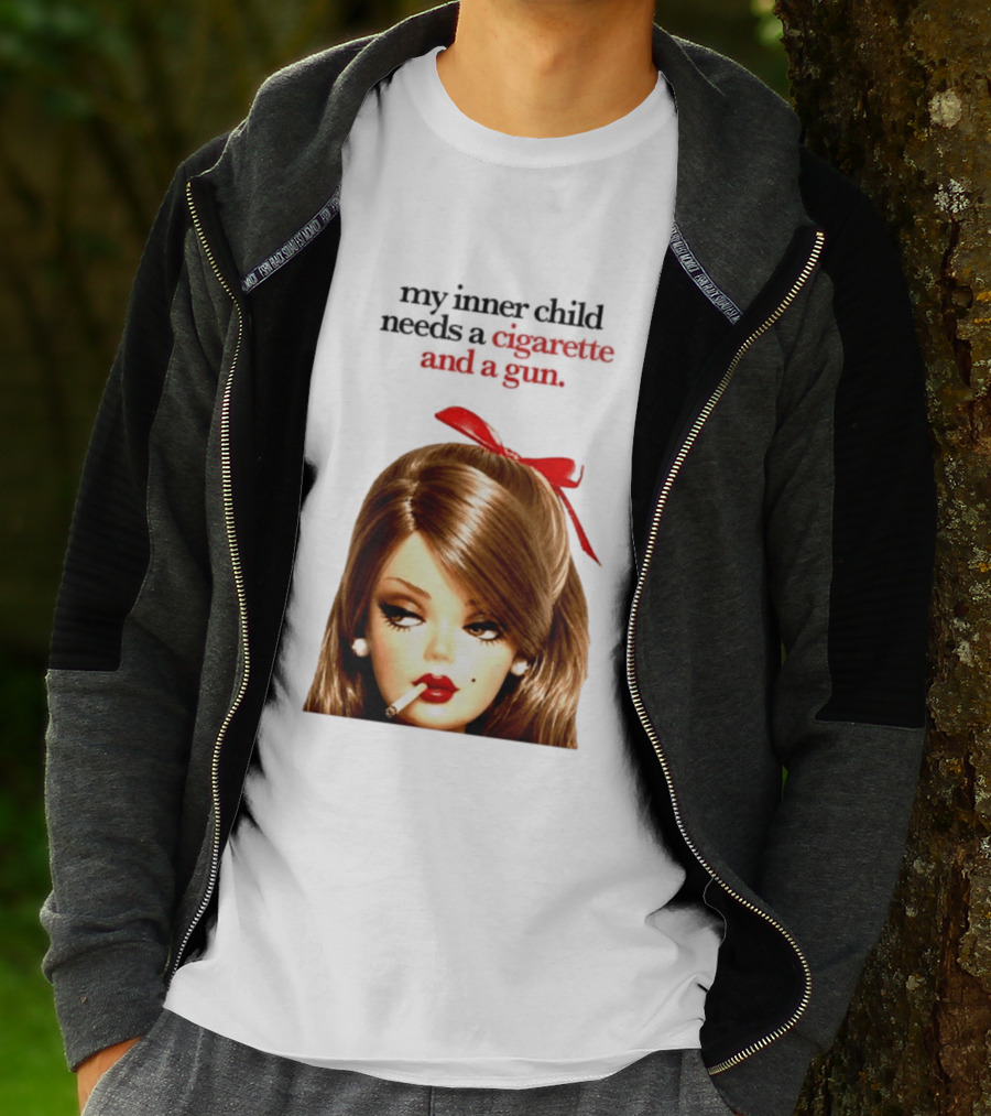 My Inner Child Needs A Cigarette And A Gun Doll Face Red Bow T-Shirt