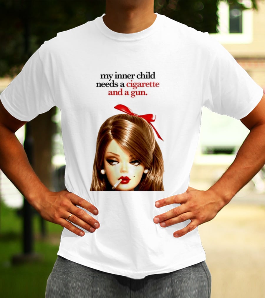 My Inner Child Needs A Cigarette And A Gun Doll Face Red Bow T-Shirt