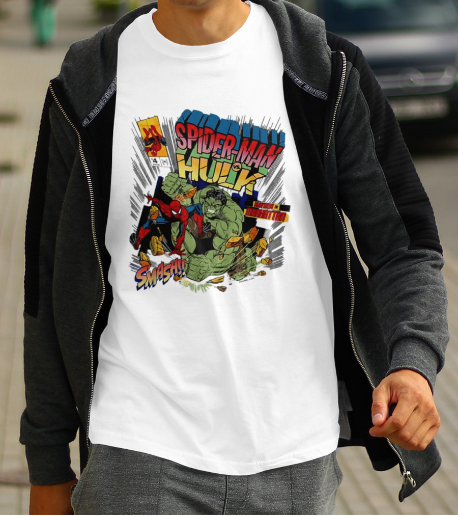 Spider Man Vs Hulk Mayhem Manhattan Marvel Smash 2026 Comic T-Shirt