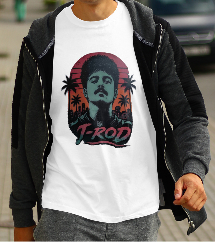 J ROD Miami Dolphins Vaporwave Aesthetic Neon Lights NFL T-Shirt