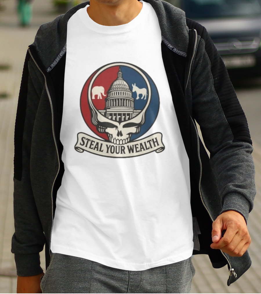 Uncle Scam Steal Your Wealth Capitol Skull Elephant Donkey T-Shirt