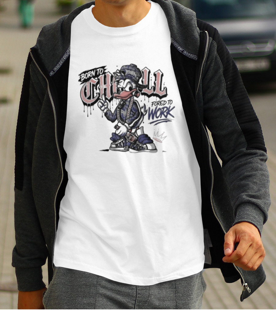 Born To Chill Forced To Work Graffiti Duck With Chain T-Shirt