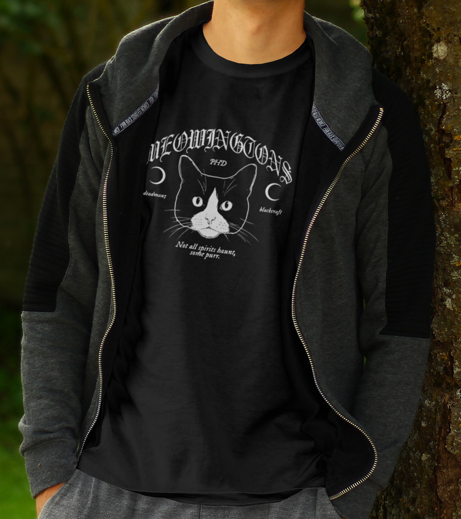 Meowingtons PhD Alchemy Blackcraft Not All Spirits Haunt Some Purr T-Shirt