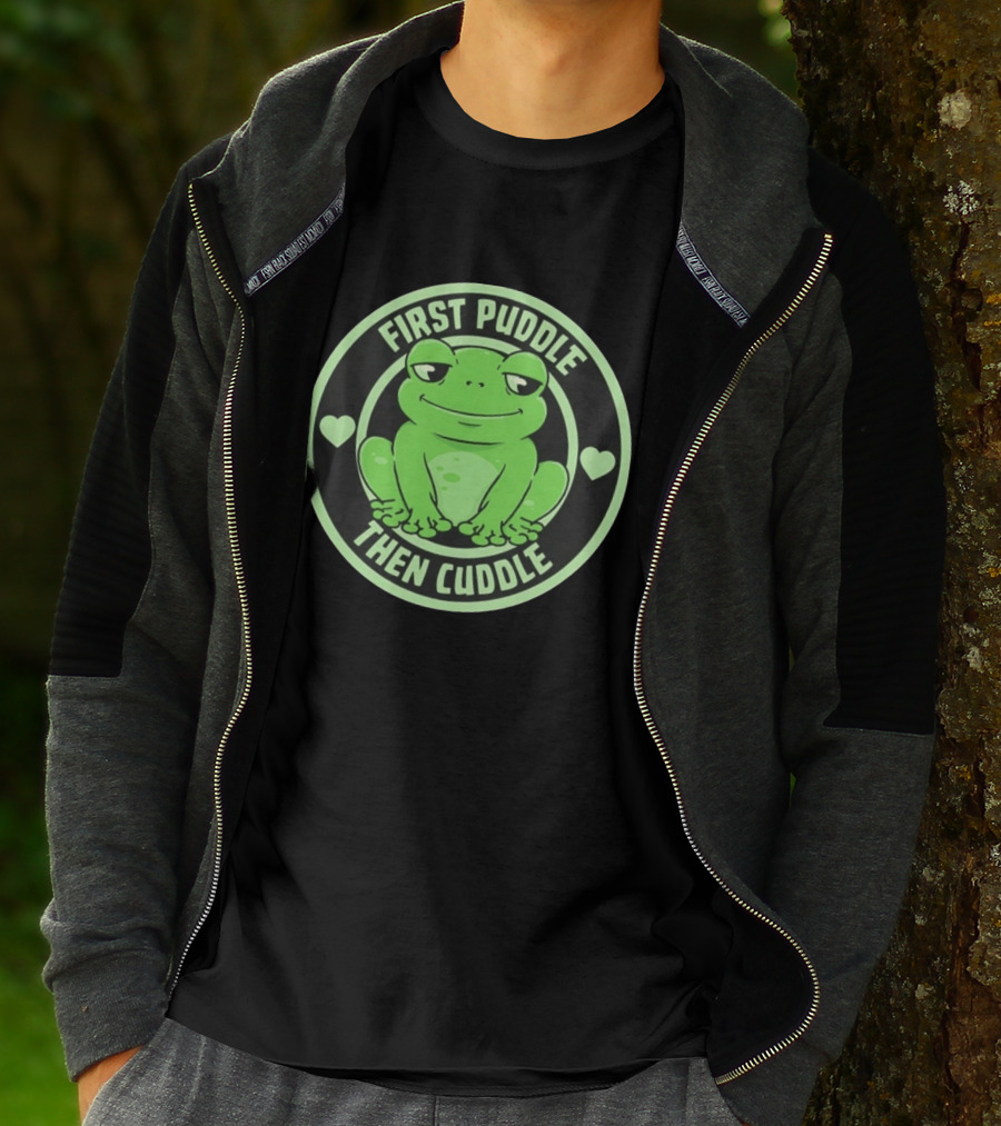 First Puddle Then Cuddle Frog With Hearts T-Shirt