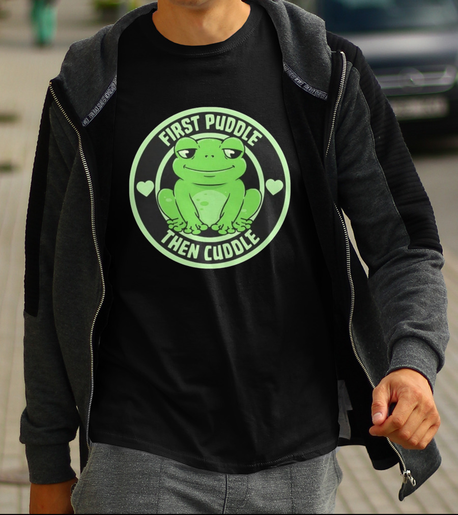 First Puddle Then Cuddle Frog With Hearts T-Shirt