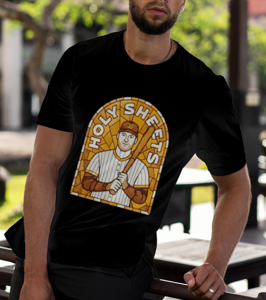Holy Sheets Baseball Player Holding Bat 30 Stained Glass T-Shirt