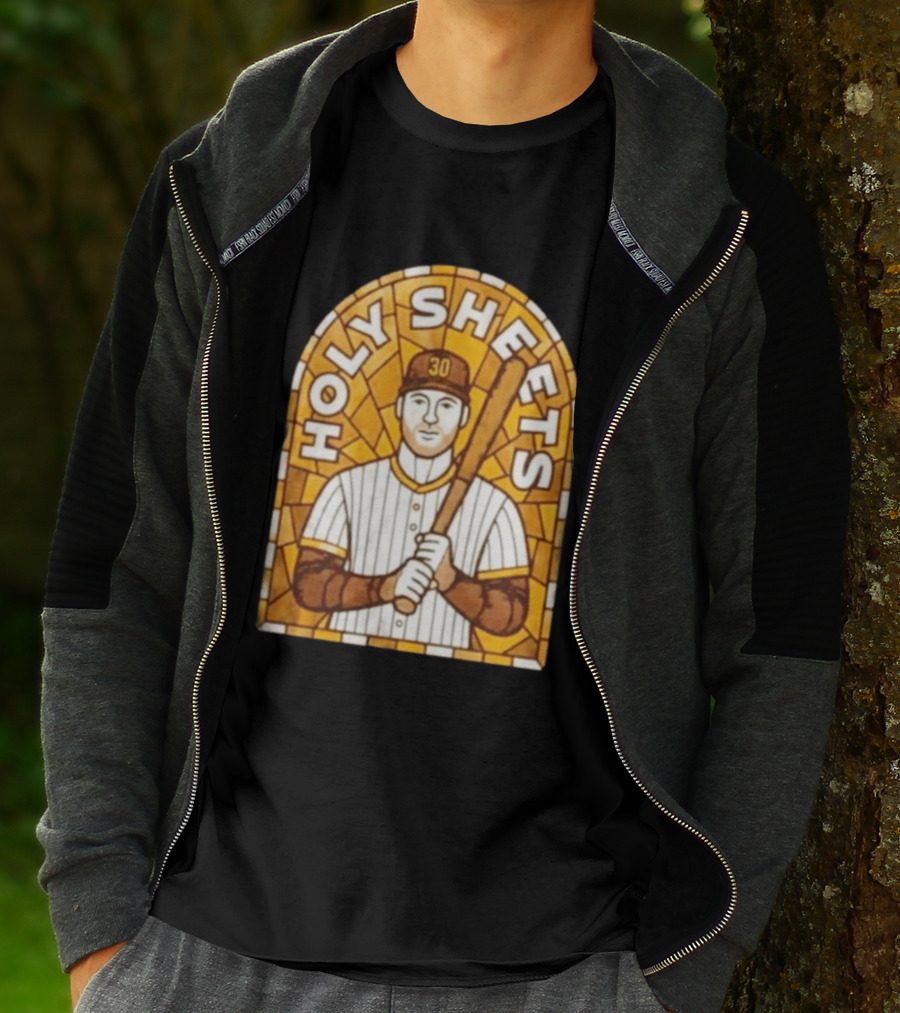 Holy Sheets Baseball Player Holding Bat 30 Stained Glass T-Shirt