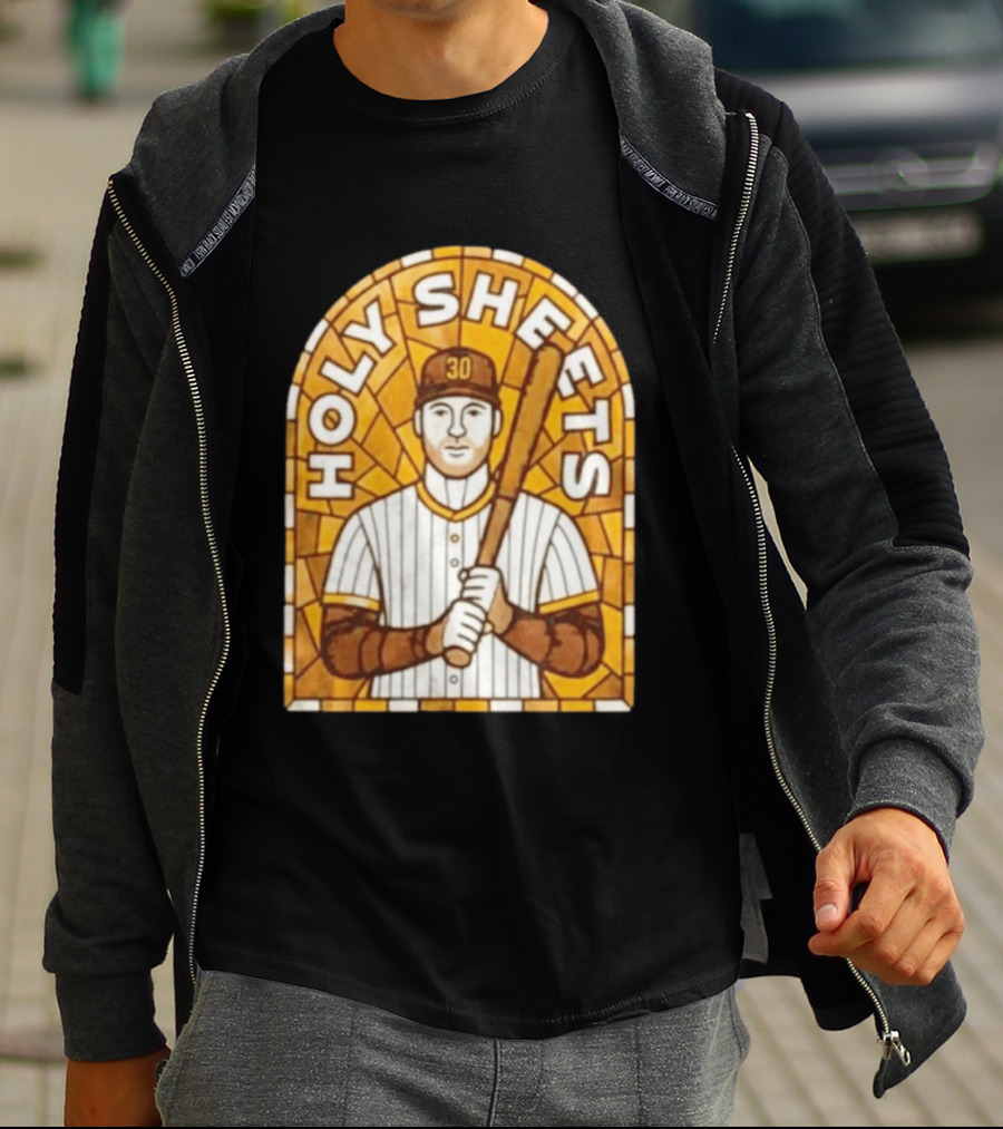 Holy Sheets Baseball Player Holding Bat 30 Stained Glass T-Shirt
