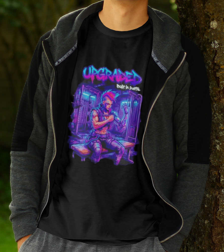 Upgraded Cyberpunk Girl Built In Parts Neon Gym Aesthetic T-Shirt