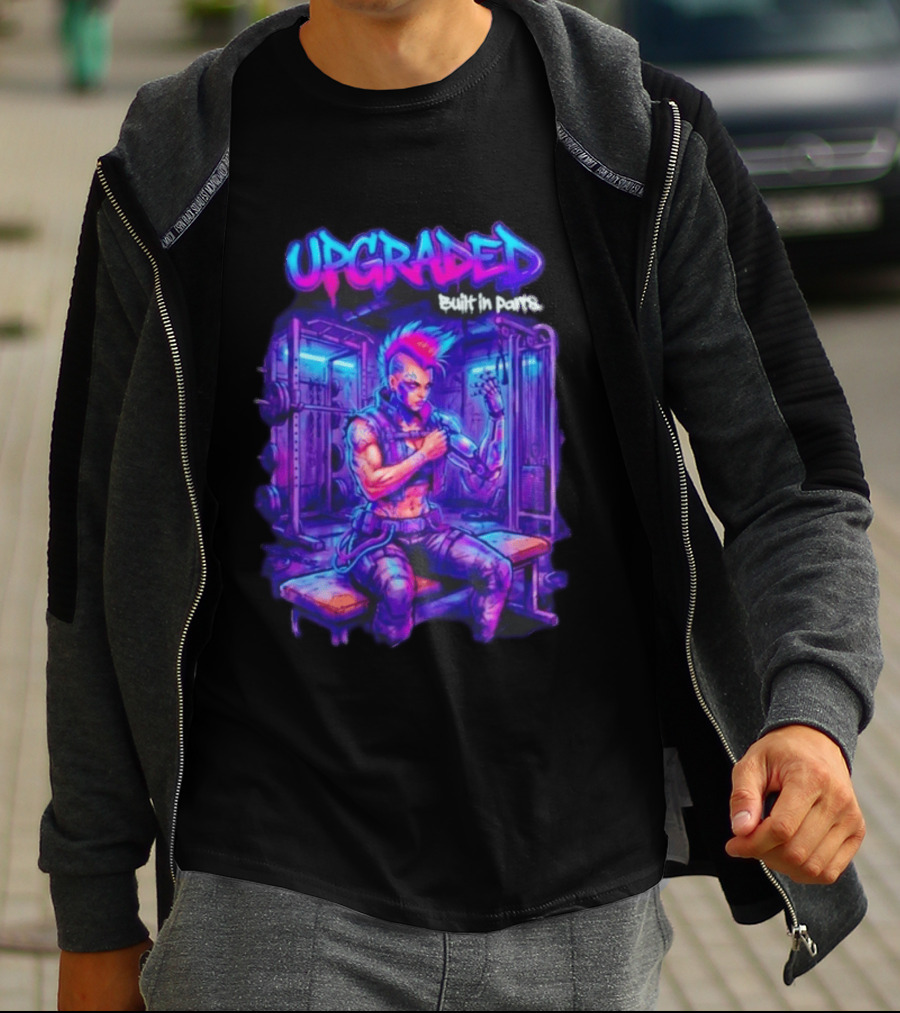 Upgraded Cyberpunk Girl Built In Parts Neon Gym Aesthetic T-Shirt