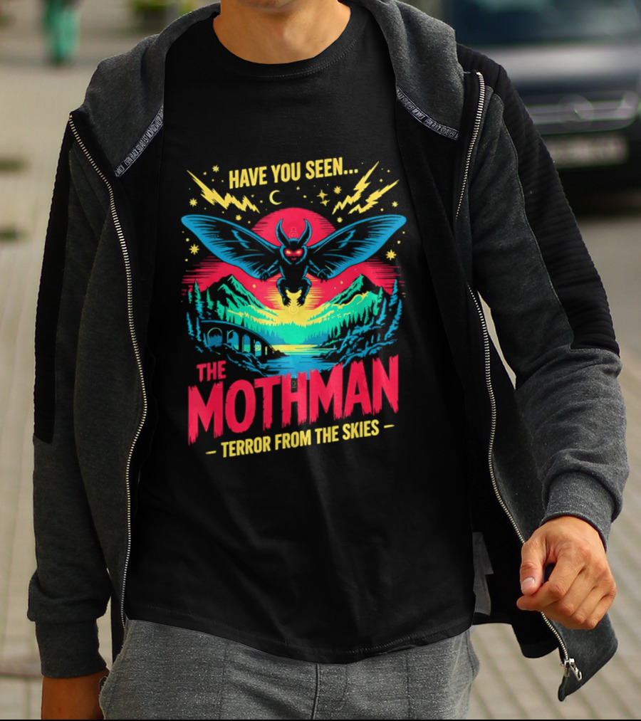 Have You Seen The Mothman Terror From The Skies Neon Cryptid T-Shirt