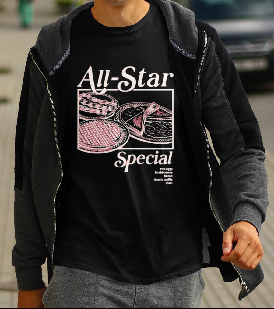 All Star Special Breakfast Two Eggs Hashbrowns Bacon Waffle Toast T-Shirt