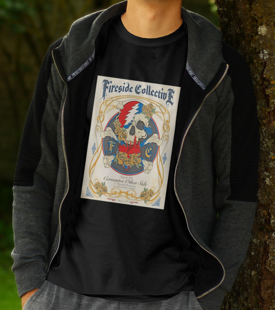 Fireside Collective Cervantes Other Side August 6th A Fireside Reckoning W Shakedown Strings Skull Roses T-Shirt