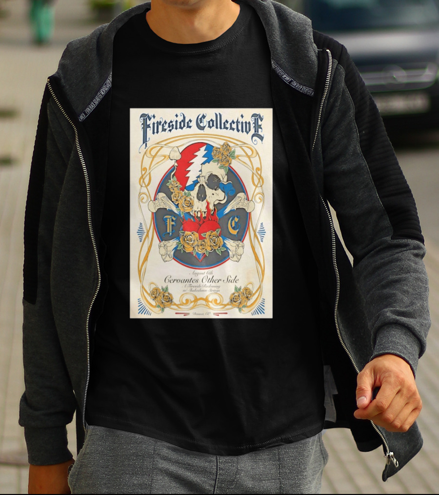 Fireside Collective Cervantes Other Side August 6th A Fireside Reckoning W Shakedown Strings Skull Roses T-Shirt