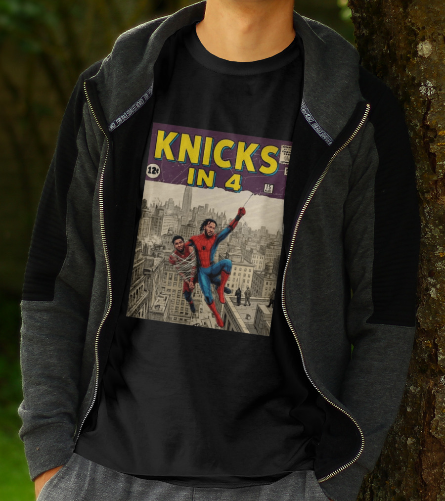 Knicks In 4 Jalen Brunson Spider Man Cover T-Shirt