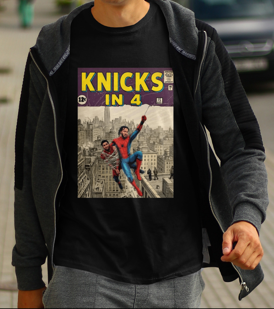 Knicks In 4 Jalen Brunson Spider Man Cover T-Shirt