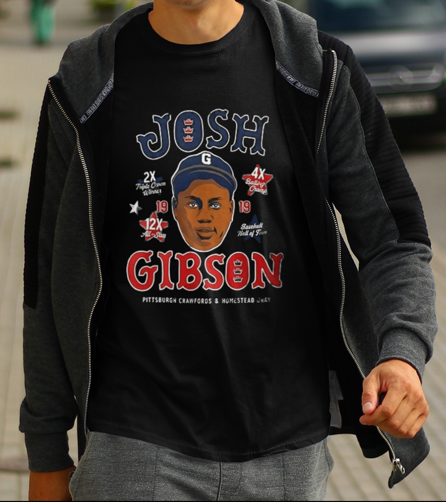 Josh Gibson Pittsburgh Crawfords Homestead Grays Big Head 2x NNL 12x AS 4x BA 13 HR T-Shirt
