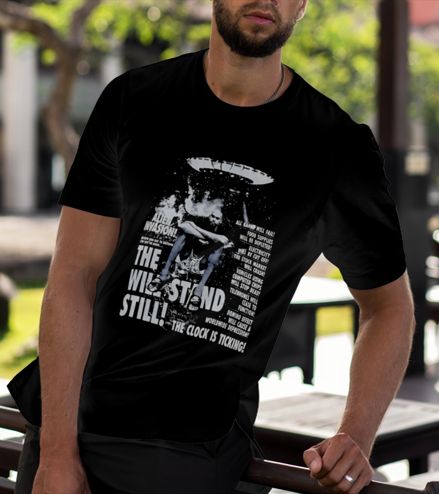 LeBron James The End Will Stand Still Is Ticking UFO Alien Invasion Los Angeles Lakers Worldwide Depression T-Shirt