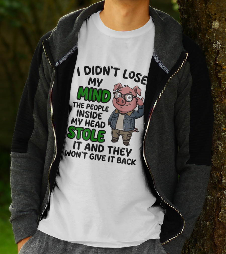 I Didn't Lose My Mind Funny Pig Cartoon People Inside My Head Stole It And They Won't Give It Back T-Shirt