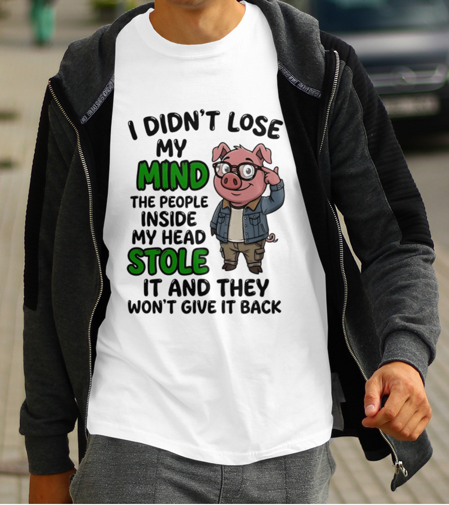 I Didn't Lose My Mind Funny Pig Cartoon People Inside My Head Stole It And They Won't Give It Back T-Shirt