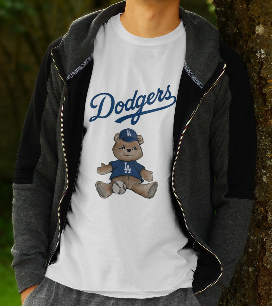 Los Angeles Dodgers Teddy Bear With Baseball And Dodgers LA Cap T-Shirt