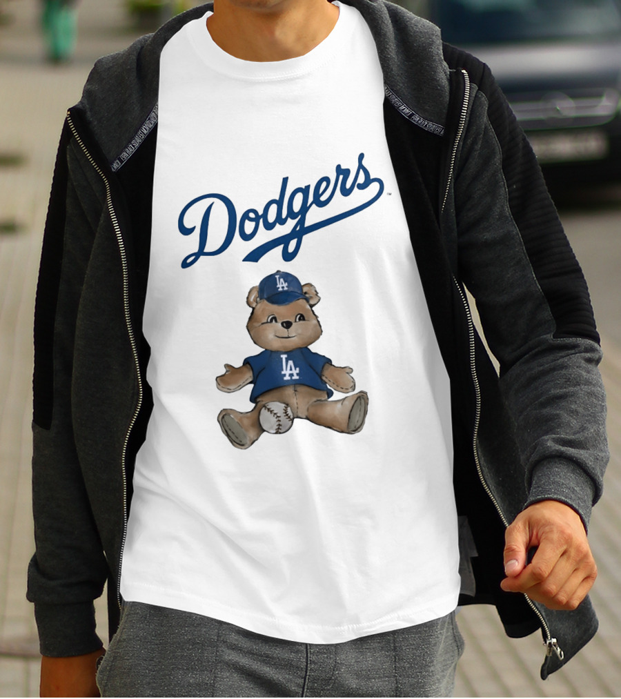 Los Angeles Dodgers Teddy Bear With Baseball And Dodgers LA Cap T-Shirt