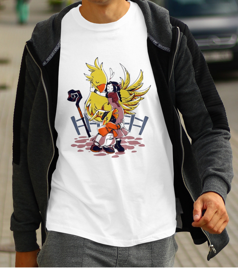 Aerith Gainsborough Vivi Ornitier Chocobo Hug Fantasy Characters Embrace T-Shirt