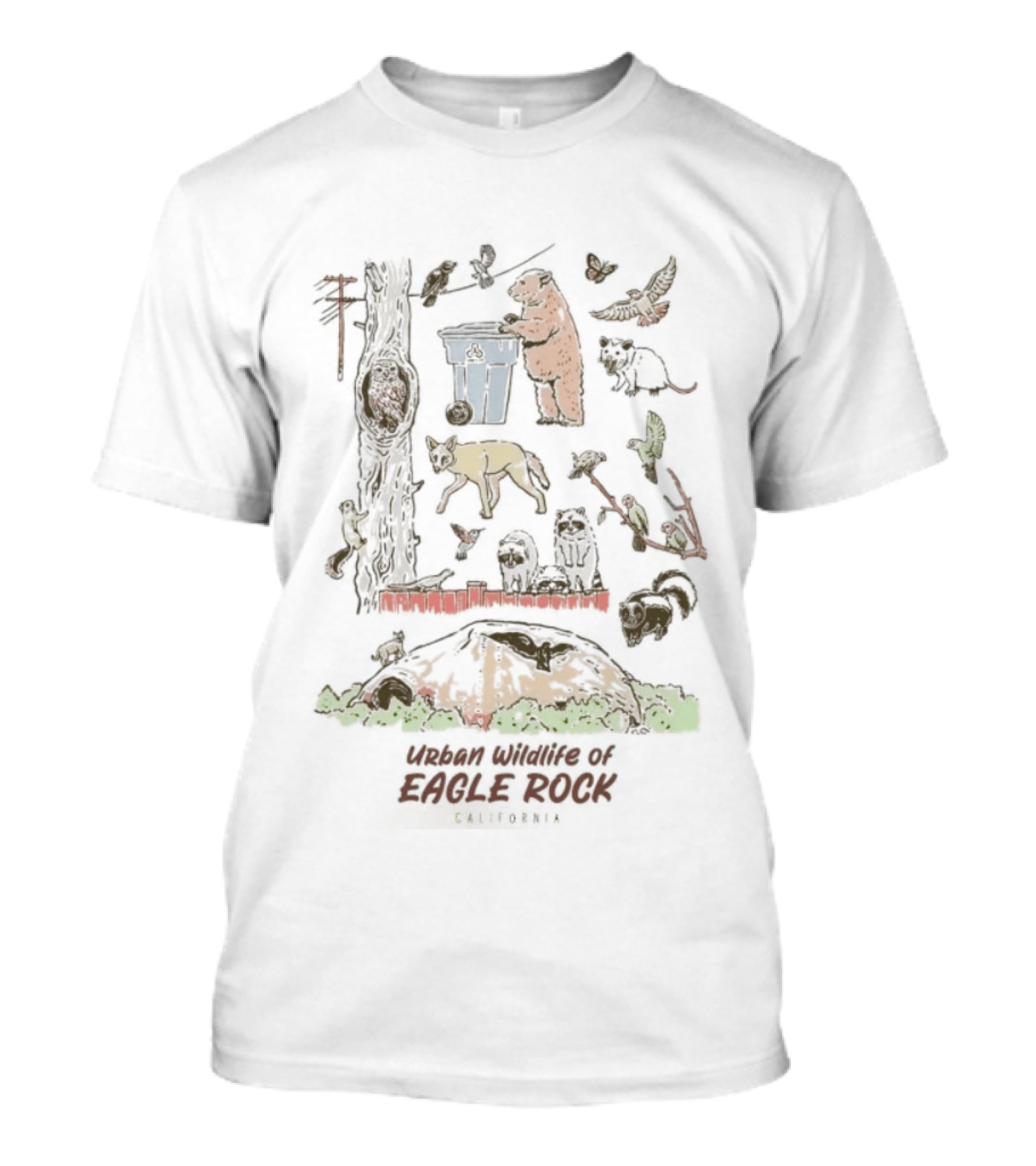 Urban Wildlife Of Eagle Rock California Nature Scene With Bears And Animals T-Shirt