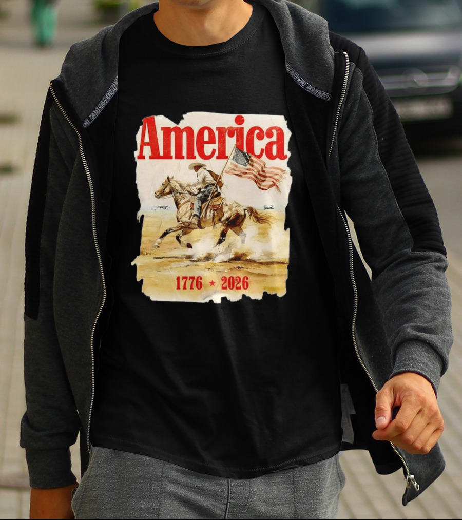 America 1776 2026 Cowboy Horse American Flag Iconic Historical T-Shirt