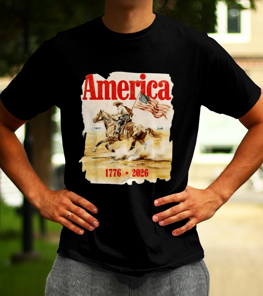 America 1776 2026 Cowboy Horse American Flag Iconic Historical T-Shirt